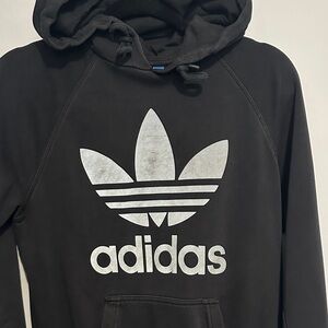 adidas Black Crewneck Hoodie with Silver Trefoil Logo
